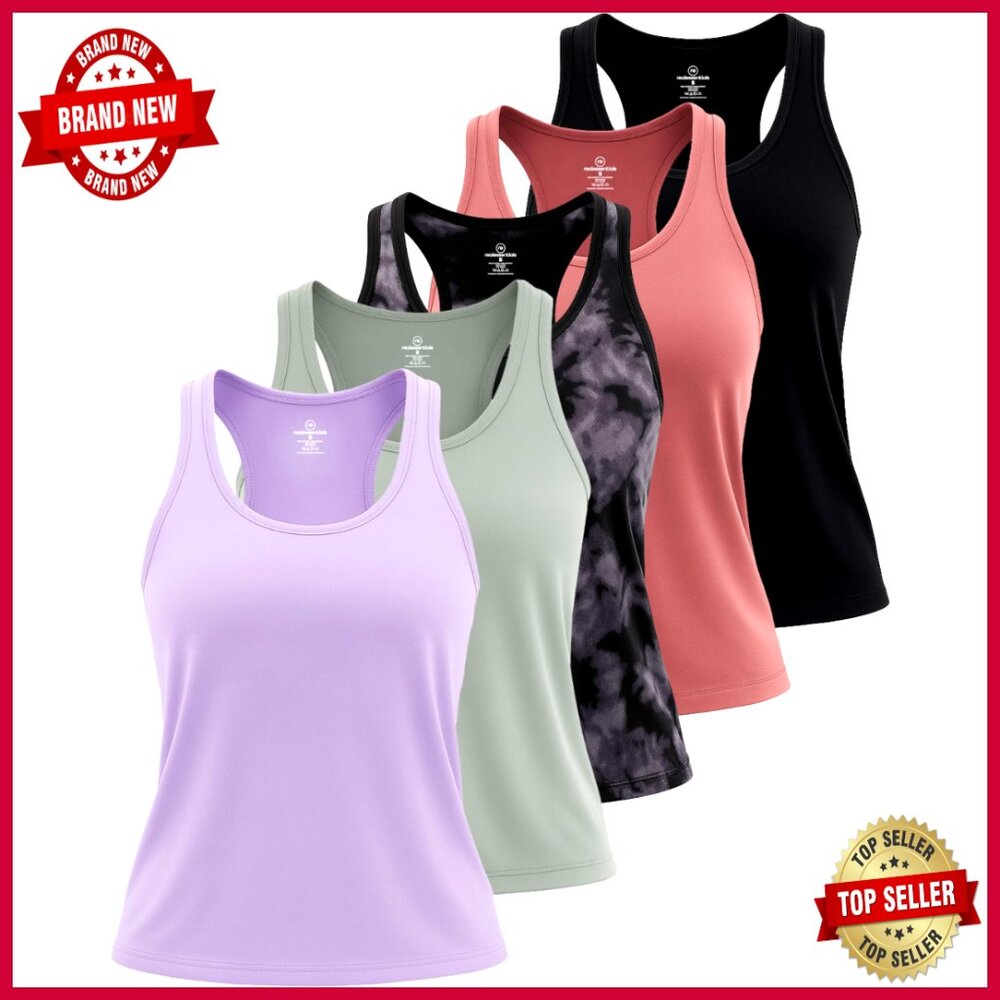 5-Pack Dry-Fit Racerback Tank Tops For Yoga & Activewear